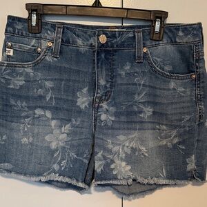 Seven7 Faded Blue Floral Denim Cutoff Shorts